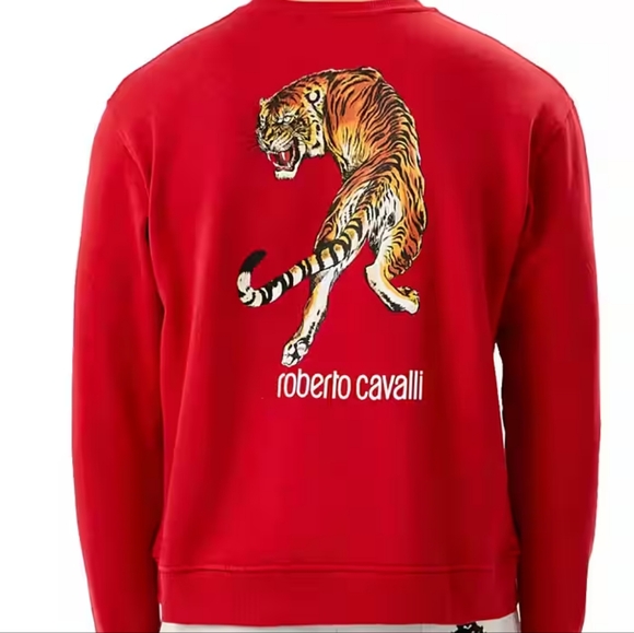 Roberto Cavalli Red Sweatshirt with Tiger Design